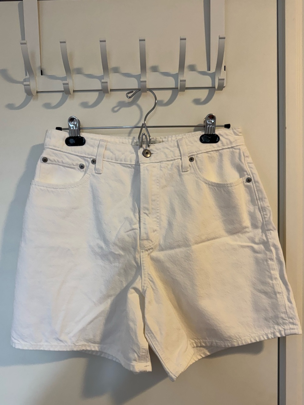 Abercrombie White High-Rise Denim Shorts
